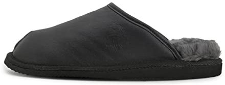 Hollert Herren Lammfell Hausschuhe LUITPOLD Pantoffeln echt Merino Schaffell Echtleder warm und bequem Größe 44 EU, Farbe Schwarz