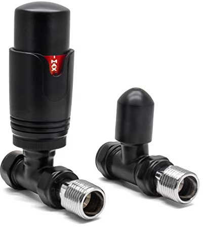 Adept Technology - Modern, Stylish -Thermostatic Radiator Valve (TRV) c/w Lockshield and Modern Valves Head Kit (15mm x 1/2) - Straight, Matte Black Finish