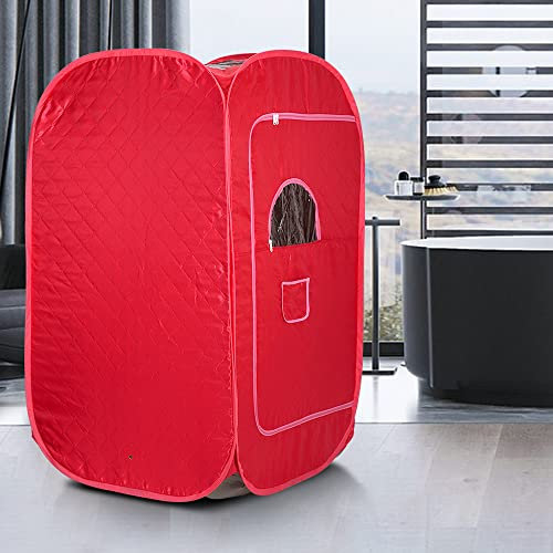 Sauna a Vapore Portatile 2 L, Cabina Domestica per SPA, 9 Temperature Regolabili, 15-90 Minuti, Telecomando e Sedia, 1000W-80 * 80 * 135 cm-Rosso