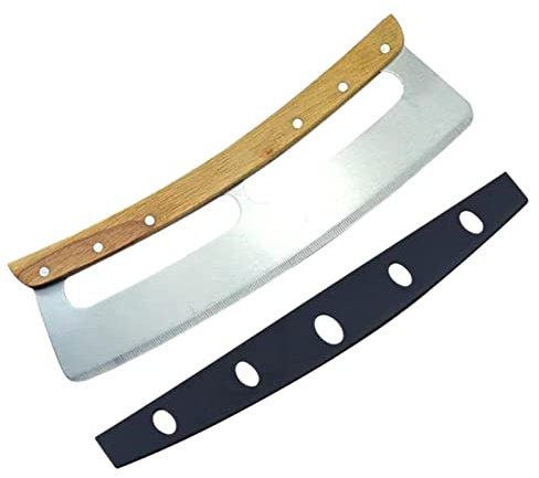 Steakmesser Holzgriff Burgvogel Holzgriff Halbrunder Pizzastein Edelstahl Pizzastein aus Edelstahl mit Neuer Schutzhülle Genware (White, One Size)