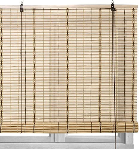 BAKAJI Tenda a Rullo in Legno Bambù, Veneziana Oscurante con Cordino Marrone, Tapparella Protezione da Sole Avvolgibile, Tendina Privacy per Finestre, Design Retrò Esotico (140 x 180 cm)