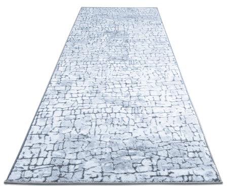 KARAT Teppich Läufer für Küche, Flur & Wohnraum Küchenläufer - Rutschfester Moderner Flurteppich für Wohnzimmer & Schlafzimmer - Meterware - 80 x 600 cm, Aqua