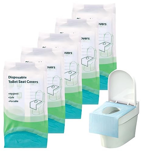 Ghope 50 Stück Toilettensitzbezug Einweg Toilette Auflage, Tragbar Toiletten Sitzbezug Einweg WC-Sitz Matte Toilettenschutz für Reisen Unterwegs öffentlichen Toiletten, Einzeln Verpackt