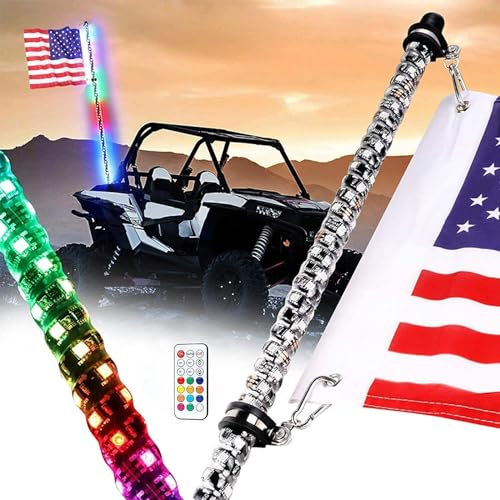 Kanduo JSY Fouet Lumineux LED RGB en Spirale de 3 Pieds, 2 pièces, avec Base, lumière de Chasse, télécommande RF, antenne éclairée Feux de Fouet à LED