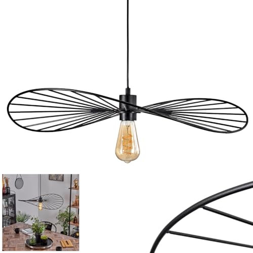 HOFSTEIN Hängeleuchte Cacor, moderne Hängelampe aus Metall in Schwarz, Leuchte mit Gitterschirm und LIchteffekt, Ø 60 cm, Höhe max. 147 cm, 1-flammig, 1 x E27, ohne Leuchtmittel
