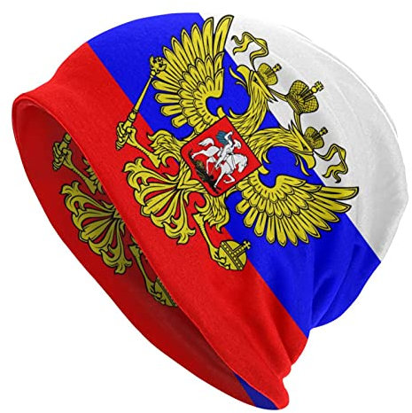 Oudrspo Russisches Nationalemblem 8 Russland Strickmütze für Erwachsene, Stretch-Strickmütze mit Totenkopf-Motiv, warme Wintermütze für Damen und Herren