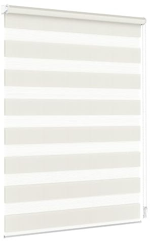 Jalousiescout Doppelrollo Klemmfix ohne Bohren & mit Bohren, 140x230cm Creme Rollo Fensterrollo lichtdurchlässig & verdunkelnd,Sonnenschutzrollo Zebrarollo für Fenster & Türen