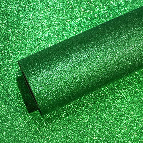 VEELIKE Green Glitter Contact Paper Sparkle Wallpaper Self Adhesive Vinyl Wrap for Furniture Lining Paper for Drawers Kitchen Cupboard Stickers Vinyl Cabinet Cover Bedroom Living Room 40cm×300cm