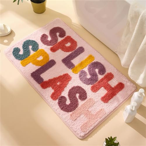 Freyamy TPR rutschfest Badteppich für Kinder,Weicher Plüsch Mikrofaser Badezimmermatte Super-saugstark Kurzer Plüschteppich,Splish Splash Badematte,Waschbar für Küche Fußmatte(40x60CM)
