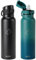 BUZIO 2 Pack Insulated 1L Stainless Steel Water Bottle with Straw - Cold for 48 Hrs - 100% Leak Proof - Black&Blue