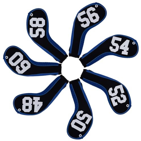 Andux 7Pack Golf Wedge Irons Club Head Covers Degree NO. on both Sides Long Neck with Zipper Black/blue