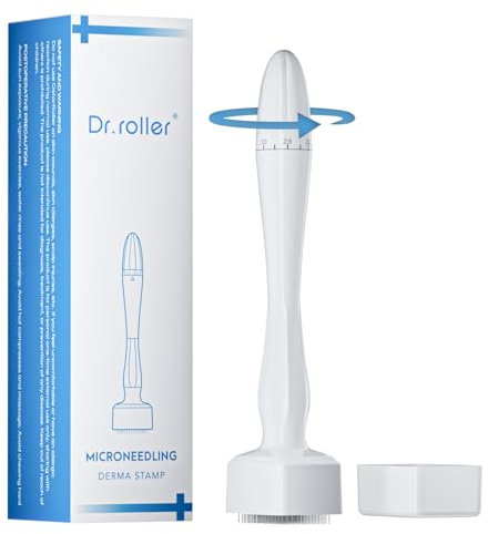 Dr.roller Derma Stamp, Dermastamp Regolabile 0-3 mm, Dermaroller Capelli, 140 Perni in Titanio, Timbro Professionale Microneedling Stamp per Stimolare la Crescita di Capelli, Barba, Viso