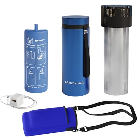 4ALLFAMILY Voyager - Enfriador de insulina con Apagado automático, Funda de Viaje aprobada por la TSA para 30 Horas, Funda de Viaje para medicamentos alimentada por USB Azul con Bolsa de Hielo, Azul