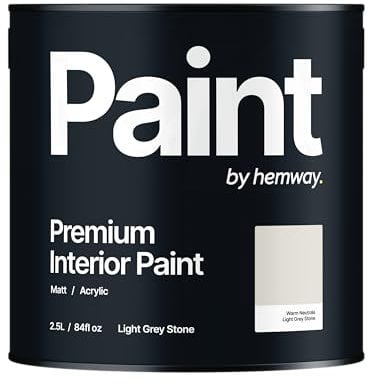 Hemway - Premium Interior Paint - Light Grey Stone 2.5 L | Indoor Matt Finish, Acrylic & Water-Based Emulsion | Quick Dry & High Coverage for the Kitchen, Bathroom & Bedroom