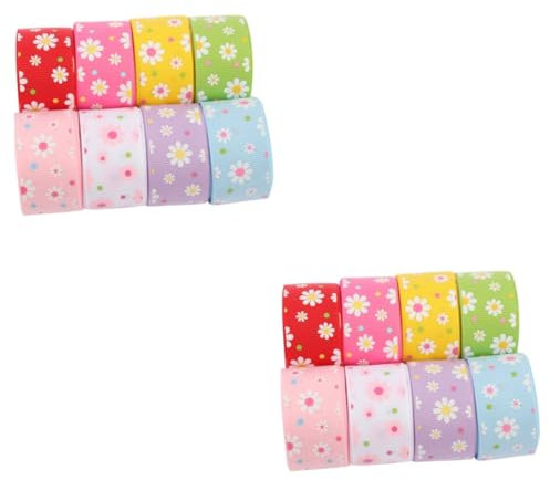NUOBESTY 16pcs Polyester Ribbon for Crafts Thin DIY Wrap Daisy Pattern Hairpin Accessory Garment Wrapping