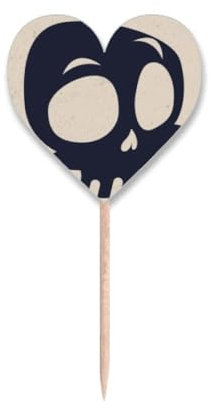 Palillos de dientes de esqueleto de ojos grandes para Halloween, con etiqueta de corazón, palillos para cupcakes