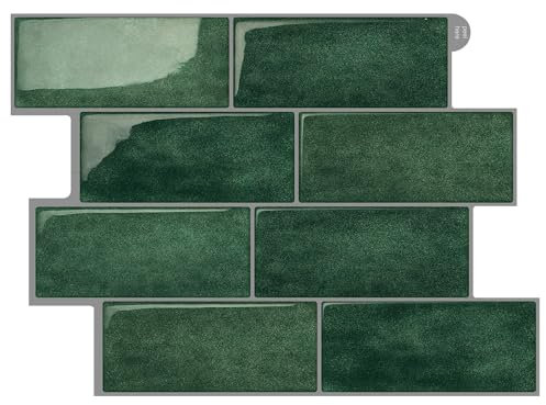GRIPRO Peel and Stick Backsplash – Green Subway Tile for Kitchen 11x11 3D Adhesive Wall Paper (10 Sheets, Green)
