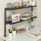 Desktop Shelf Organiser Black - Clamp-On Desk Storage Organiser Shelf for Desktop or Under-Desk Metal Storage Tray Desk Shelving Unit for Home Office Storage, No Drill
