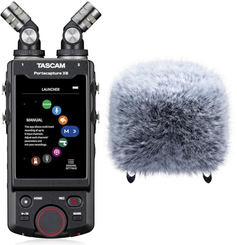 Tascam Portacapture X8 - Portabler 6+2-Spur High-Resolution 32-bit/192-kHz Rekorder, USB2.0, schwarz, portabel & WS-86, Windschutz - ideal für TASCAM Portacapture X8 und Portacapture X6