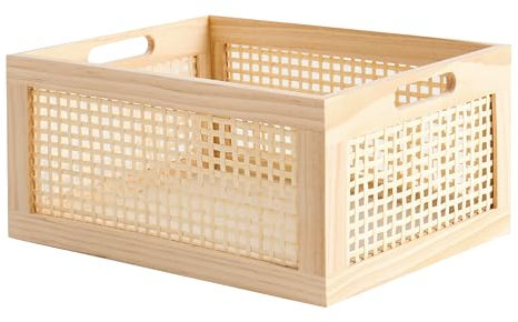 LONGERO Panier de rangement rectangulaire en pin naturel et bambou