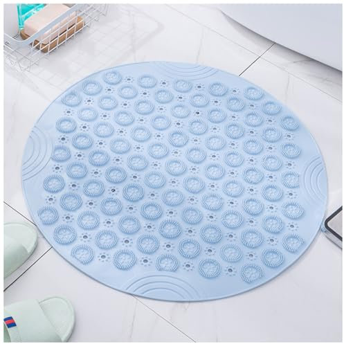 Moulaelos Tapis de douche rond antidérapant - 65 x 65 cm - Avec ventouses - En TPE - Lavable en machine - Bleu