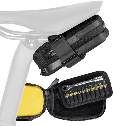 Topeak Elementa GearBag – Compact Under-Seat Bike Bag with Ratchet Tool Set, Dual Compartments, Water-Repellent 1000D Polyester, 0.3L Storage Capacity