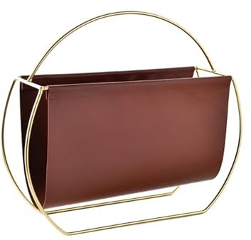 JMORCO Zeitungsständer Moderner Zeitschriftenständer, Stehregal, PU-Leder, Zeitschriftenständer mit Metallrahmen, Zeitungsaufbewahrung, Desktop-Dateihalter(Round Dark Brown)