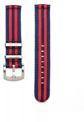 WB Original Nylon-Uhrenarmband 2-teilig | Blau/Rot - 20 mm - Schließe: Silber Gebürstet | Nylon | Ersatz-Armband