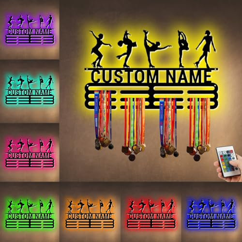 ASD Jewerly Personalisierte Name Metall Eiskunstlauf Medaille Aufhänger Halter Display Rack für Auszeichnungen Bänder mit LED-Licht, kundenspezifische Sport Medaille Aufhänger Display Award Rack