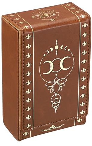 SUMTree Custodia per carte di tarocchi in pelle PU supporto di protezione del gioco di tarocchi porta carte decorazione per carte di tarocchi di dimensioni standard, marrone, M, Loto