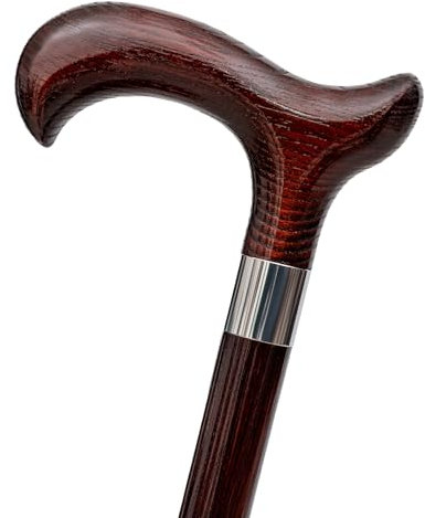 Dr. Watson - Handgefertigter Gehstock aus Holz, klassischer Gehstock mit Derby-Griff und Edelstahlkragen (Mahagoni)