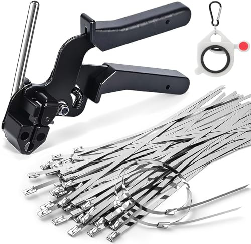 BALABULALA Stainless Steel Cable Tie Gun Kit, 100pcs 11.8inch Heavy Duty Metal Zip Ties, Self-Locking UV & Corrosion Resistant Stainless Steel Zip Ties, for Fence, Exhaust Pipe, Chicken Coop, Farm Use