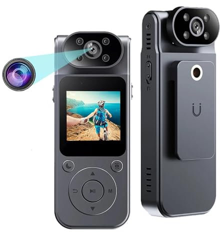 TKMARS Cámara Deportiva 4K, Mini Cámara de Acción con WiFi, Videos Gran Angular de 170°, Lente Giratorio de 180°, Batería de 1400mAh, Videocámara Portátil para Exteriores con Clip Trasero
