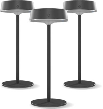 CALEX Parma Solar Tischlampe, wiederaufladbar, kabellos, dimmbar, warmweißes Licht, wasserdicht, Aluminium, Schwarz, 3er Pack