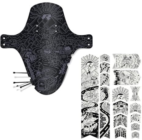 Riesel Design® MTB Set Mudguard und Rahmenschtuzfolie T3000 / Stylischer MTB Schmutzfänger/Mountainbike Schutzblech für alle Radgrößen, Schutzfolie für den Rahmen (Vanlife Dark Kol:OSS)