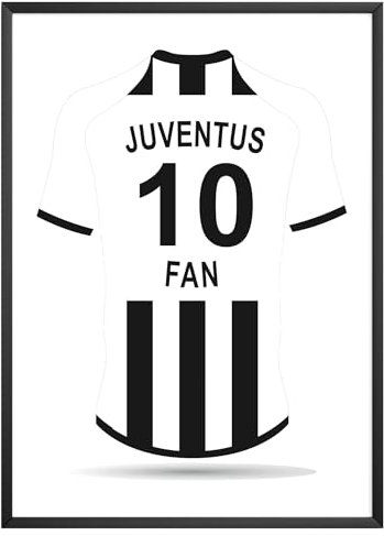 MJ-GRAPHICS® Poster Fußball Bild Fußball Verein Wandbild Trikot Wanddeko Fan Deko Juventus Fußballzimmer Poster Sport Wandbilder Fußball Geschenk Idee Wohnzimmer Büro A2 – Ohne Rahmen