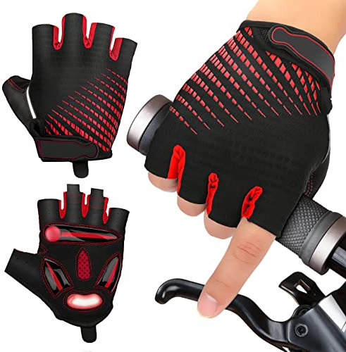 JTENG MTB Handschuhe,Halbfinger Sommer Fahrradhandschuhe für Männer und Frauen,Stoßfestes GELAtmungsaktivBequemRutschfest Geeignet für Motorräder Fahrräder MTB Fitnessstudio (Rot, S)