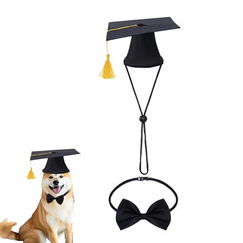 Bachelor Hunde Abschlusskappe - Abschluss Hut Abschlussmütze mit Quaste als Fotorequisite, Feiertagskostümzubehör für Abschlussfeiern Partyzubehör (1, Fliege + Bachelor Hundehut, One Size)