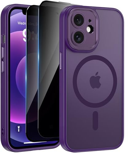 Aekyiwot Coque de protection magnétique pour iPhone 12, compatible avec iPhone 12 MagSafe avec 2 films de protection de confidentialité, protection de l'appareil photo, anti-chocs et anti-rayures
