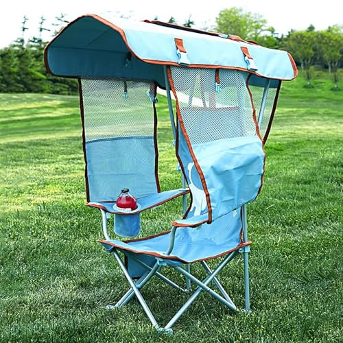Silla Plegable Ligera Camping con Toldo y Portavasos Sillas Plegables Playa Pequeñas Tejido Oxford 600D Capacidad de Carga 34kg Sillas de Pesca para Camping, Barbacoa