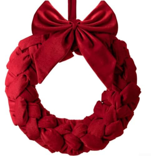 ZAMETTER Weihnachtskranz aus Samt, Schleife, Urlaub, Türdekoration, Samt, Wandbehang, Ornament, Winter, festliche Heimdekoration, Innen- und Außenbereich, saisonale Girlande, Vordereingang