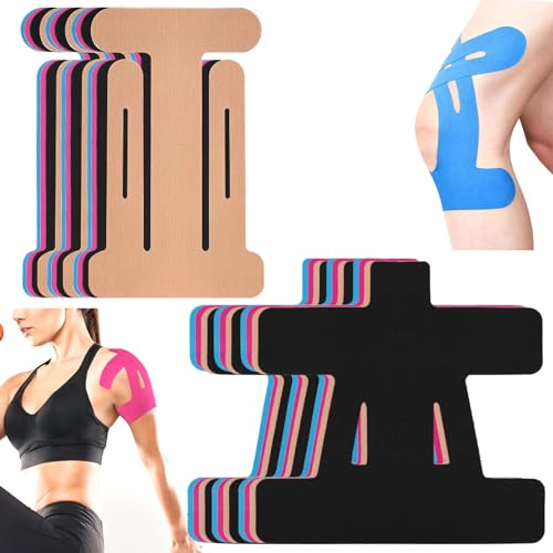 24 Stück Precut Kinesiotapes Tape Streifen für Schulter & Knie Tape | Elastisches Athletic Band für Schulter Schmerzlinderung, Wasserfestes Sporttape Physio Tape, Atmungsaktiv & Hypoallergen