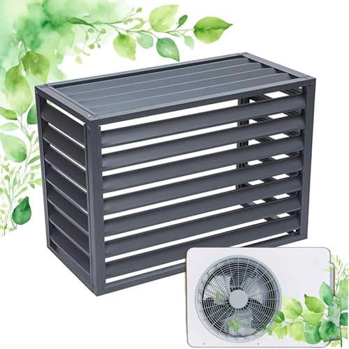 Dnowegas Copertura per Condizionatore d'Aria Esterno in Alluminio Grigio Louver Superiore L100*W50*H70(1.5P) - Resistente alla Ruggine Impermeabile Facile da Montare - Per Giardino Balcone e Patio