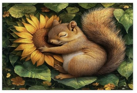 Spring Squirrel Jigsaw Puzzles for Adults 10000 Pieces Sunflower Leaf Animal Wooden Puzzles Fun Cute Plant Printed Decorations for Entertainment Party