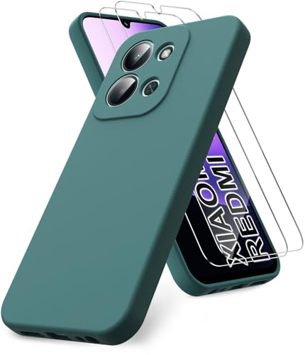 Vansdon Coque pour Xiaomi Redmi 15C 4G/5G/Xiaomi Poco C85 4G-Vert Nuit | Comprend 2 protections d'écran en verre trempé, Housse Souple en TPU en Silicone Liquide, Housse en Caoutchouc Antichoc