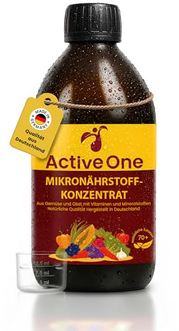 ActiveOne Mikronährstoffkonzentrat, Vitamin-Saft mit über 20 verschiedene Obst- und Gemüsesorten, Omega 3, 13 Vitaminen, 3 Mineralstoffen, Monatsvorrat, 300ml
