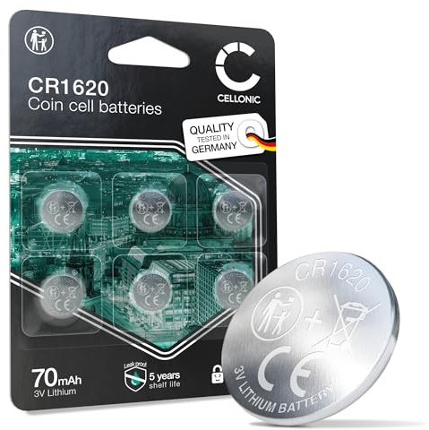 CELLONIC CR1620 Batteria a bottone Lithium compatibile con Chiavi Auto, Orologi, Glucometri - x6-Pacco batterie