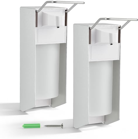 Eurospender Set 2 Stück, 500 ml Seifenspender Wandbefestigung mit Ellenbogenbedienung, aus ABS + 304 Edelstahl + Aluminium, für Flüssigseife & Desinfektionsmittel – Für Küche, Bad & Gewerbe