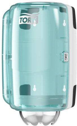 Tork 658000 Mini Innenabrollungsspender für M1 Papierwischtücher im Performance Design / Wischtuchspender für hygienische Einzeltuchentnahme in Weiß-Türkis