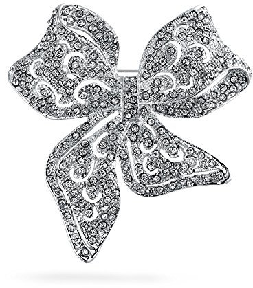 Vacaciones De Invierno De La Boda De Cristal Transparente Brillante De Moda Nupcial Gran Declaración De Filigrana Cinta Lazo Bufanda Broche Para Mujer Plateado